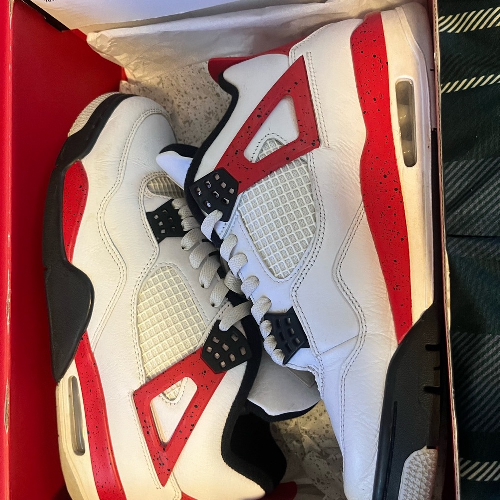 Retro Jordan 4’s White and Red Athletic Sneakers